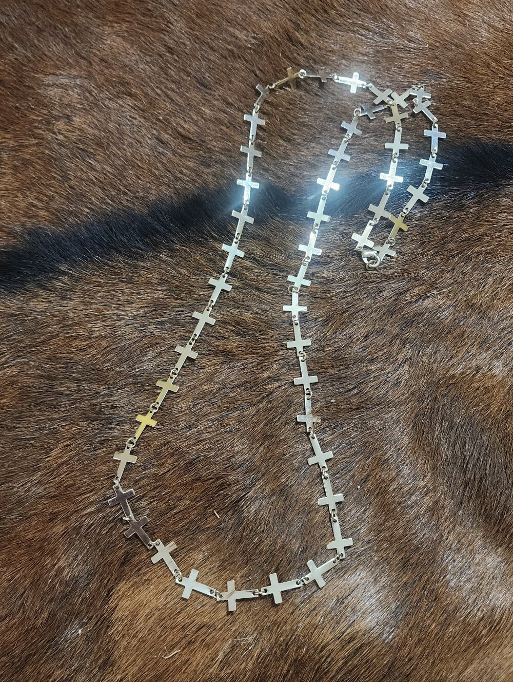 Long Gold Tone Cross Link Necklace - Women